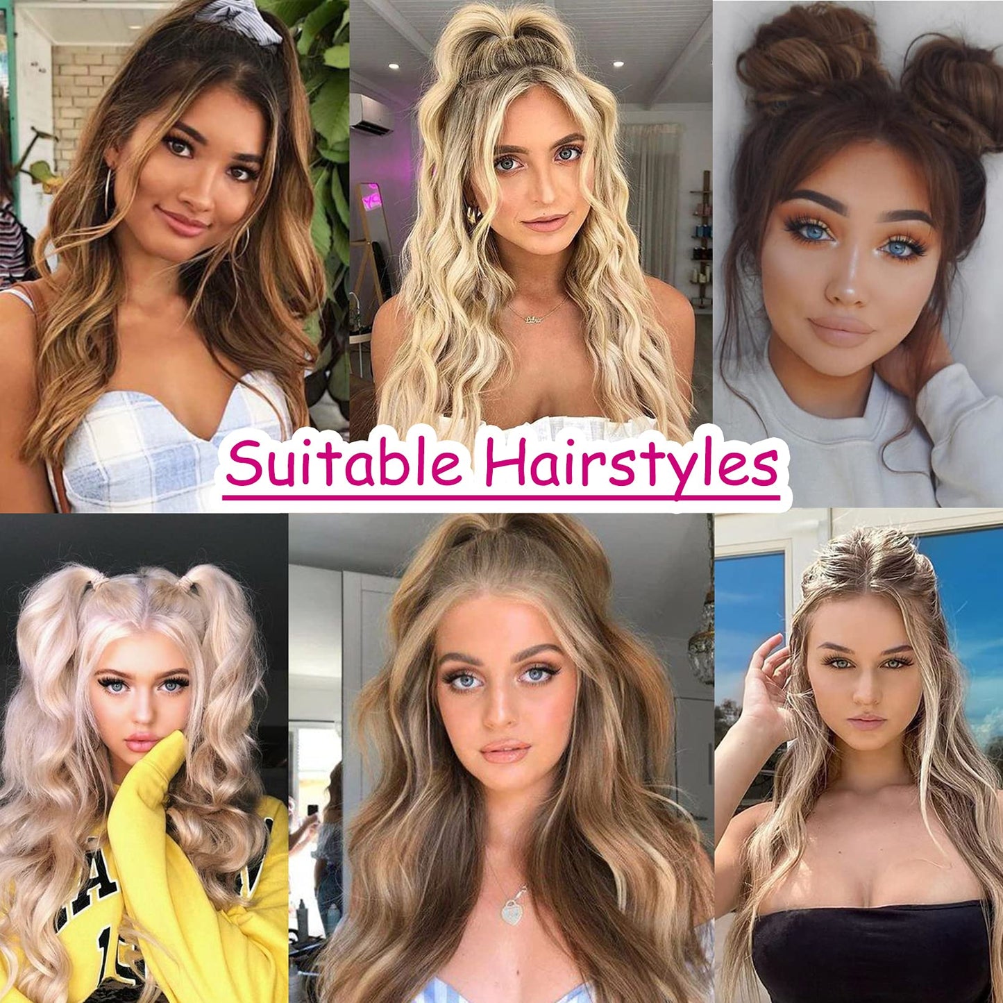 REECHO Long Side Air Bangs, Wavy Curly Clip in Curtain Bangs Front Side Bangs Face-Framing Highlights for Women Daily Use 2 PCS Set Long Temples