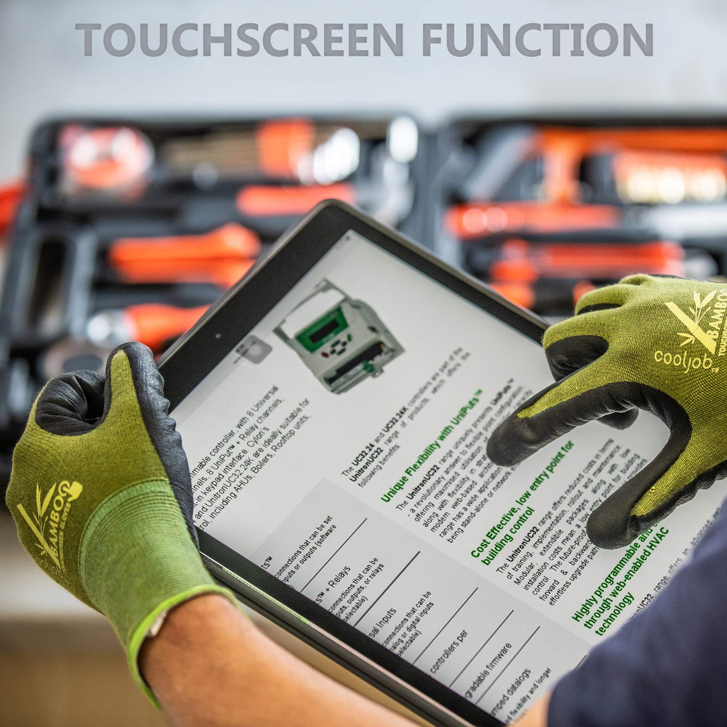 COOLJOB Gardening Gloves for Women and Men, 2 Pairs Bamboo Garden Gloves with Touchscreen, Breathable Nitrile Coated Work Gloves, Green, Medium Size (2 Pairs, M)