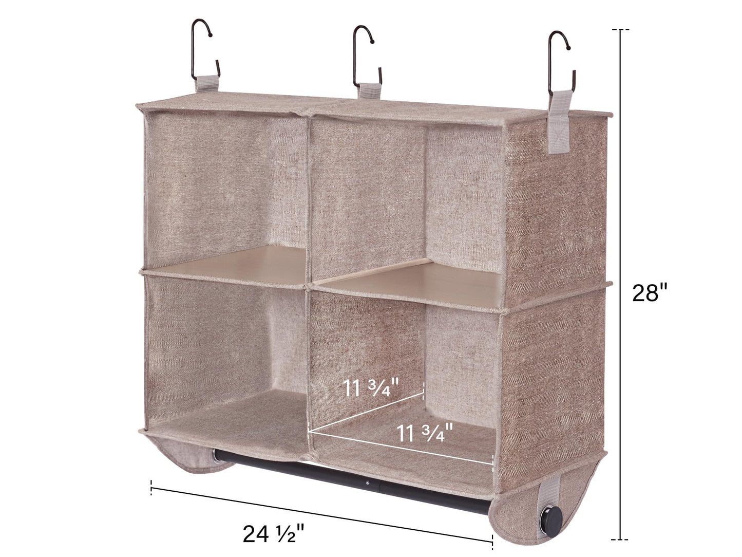 StorageWorks Hanging Closet Organizer with Metal Rod, 4-Section Closet Organizers and Storage, Collapsible Hanging Shelves for Baby Clothes, Shoes, Sweater Storage, Brown and Beige