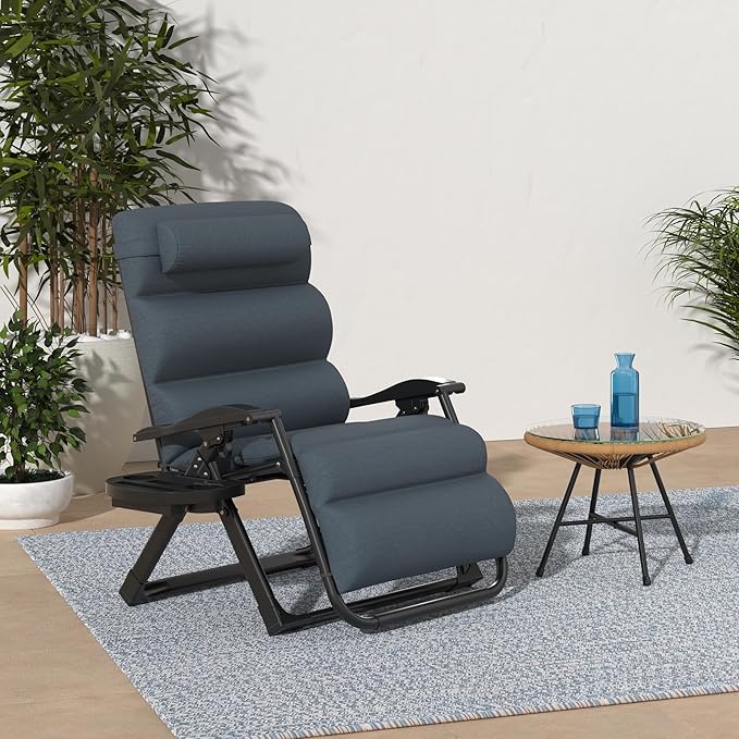 Best Choice Products Oversized Zero Gravity Chair, Folding Outdoor Patio Recliner, XL Anti Gravity Lounger w/Removable Cushion, Cup Holder, Side Tray, 350lb Capacity - Graphite Blue