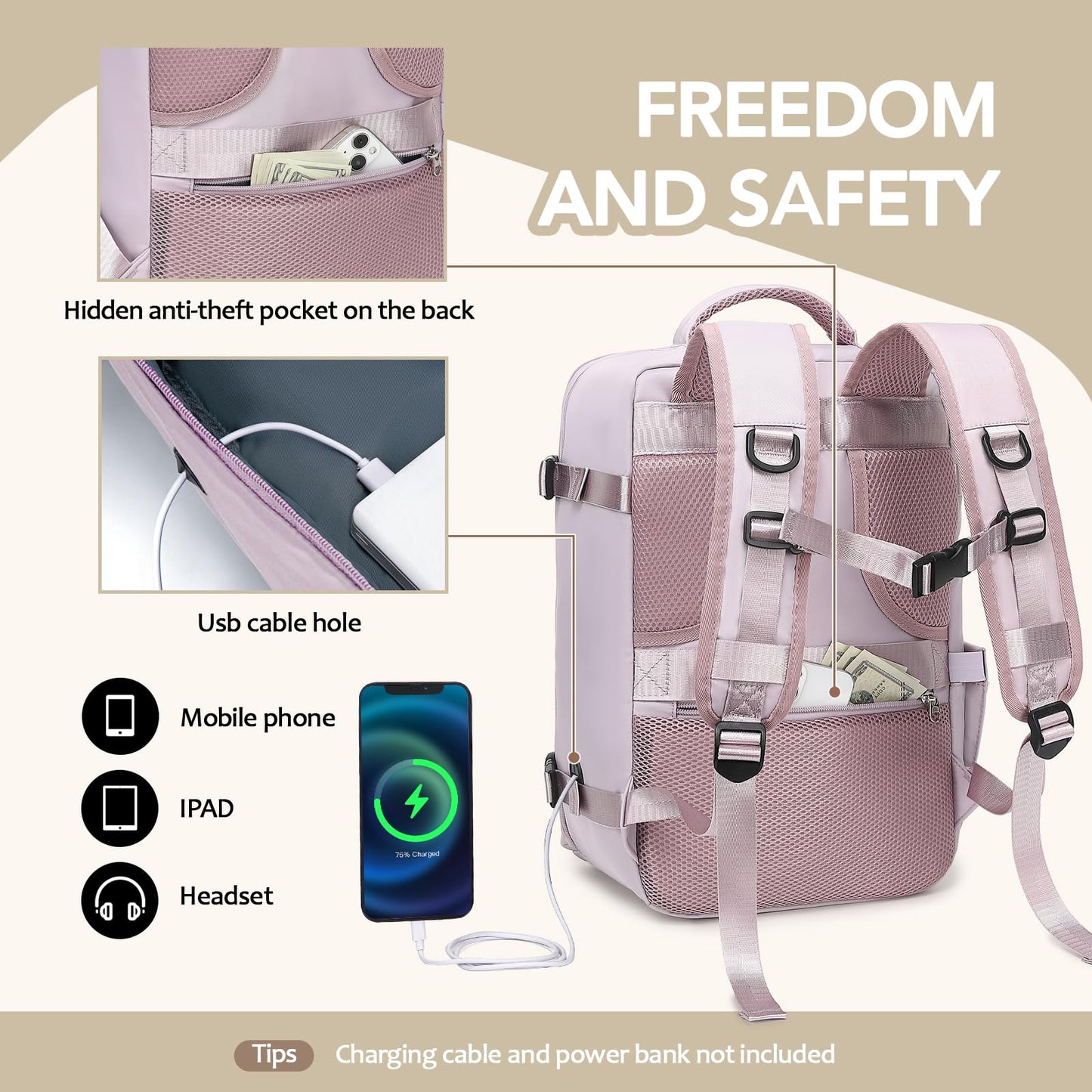 Xkdoai for Ryanair Cabin Bags 40x20x25, Travel Backpack Womens Underseat Cabin Bag Small Hand Luggage Bag Carry-ons Backpack Flight Bag with Bottle Holder