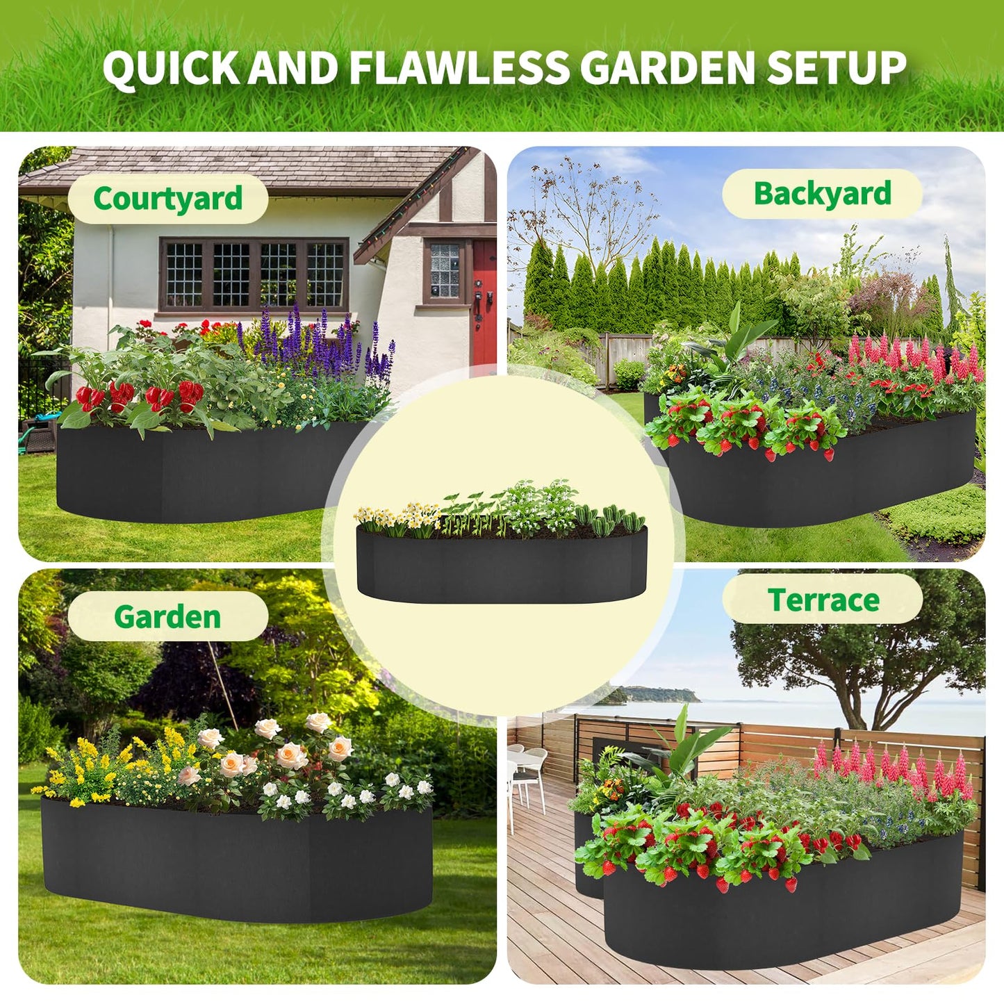 2 Pack Fabric Raised Garden Bed 6FTx3FTx1FT Plant Grow Bags Large Oval Garden Grow Bags Breathable Fabric Garden Bed Gardening Planting Container for Vegetables Potatoes Flowers Tomato,4 Grids+2 Grids