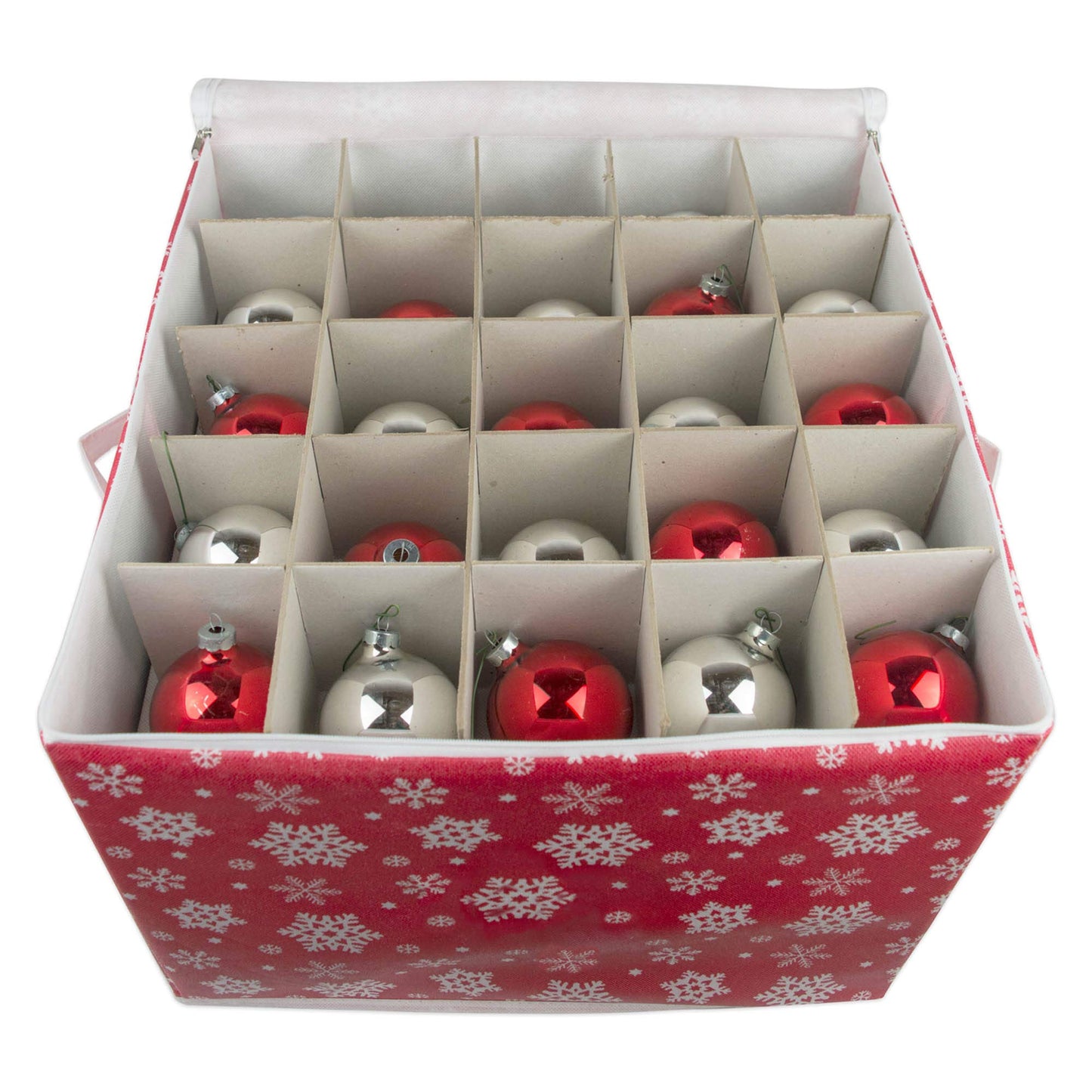 DII Christmas Storage Containers Collection Zippered with Dividers, Ornament; Large, 16x16x13, Snowflakes