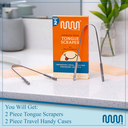 MasterMedi Tongue Scraper with Case Easy to Use Tongue Scraper for Adults, Tongue Cleaner for Oral Care & Hygiene (Single Pack (with Travel Case))