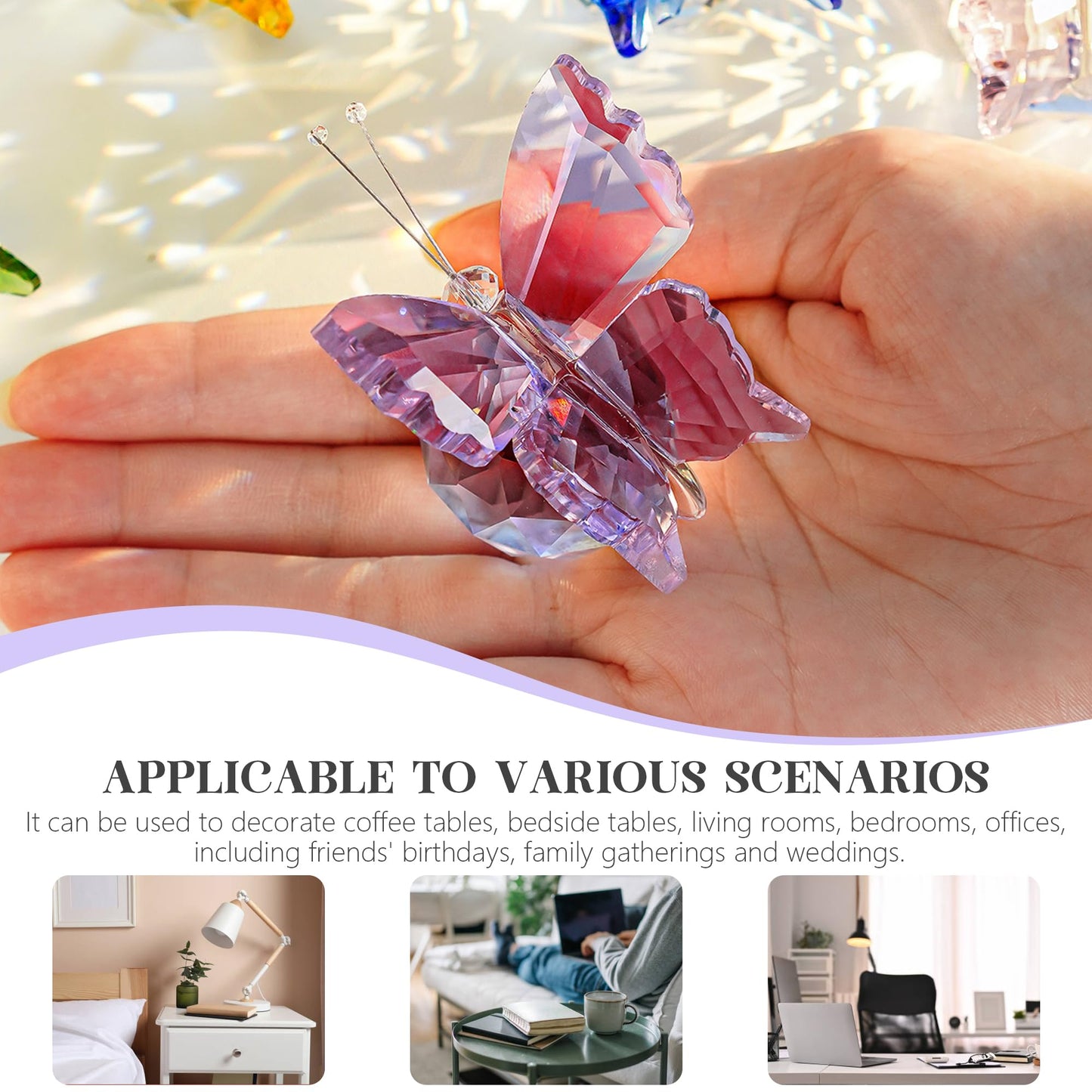 kanpura 2 Pcs Crystal Butterfly Figurines with Glass Ball Base,Glass Butterfly Statues, Crystal Animal Figurines for Home Christmas Decor(Purple)