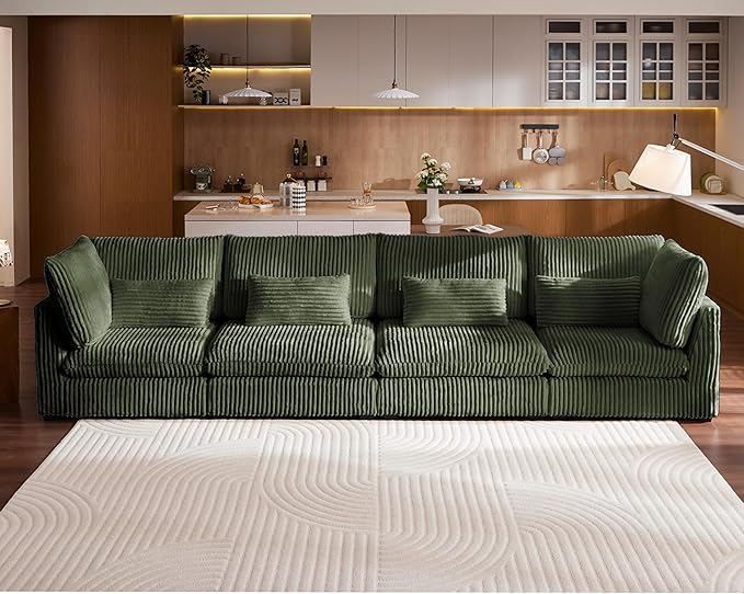 154" Oversized Corduroy Couch Modular Sectional Sofa, Washable Cloud Couch