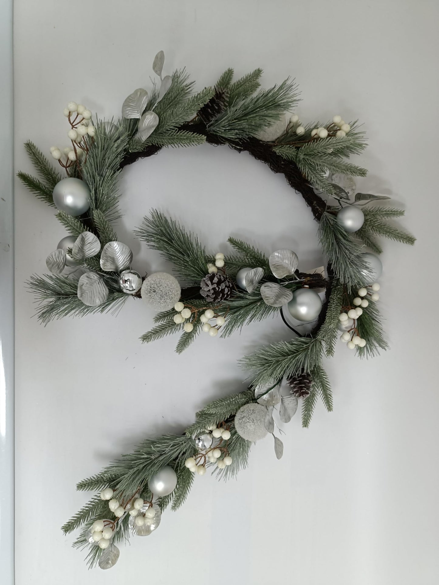 Valery Madelyn 6 Ft Pre-Lit Christmas Garland with Lights for Mantle, Lighted Outdoor Xmas Garland with Silvery White Ball Norfolk Pine for Home Stairs Fireplace Table Centerpiece Indoor Holiday Decor