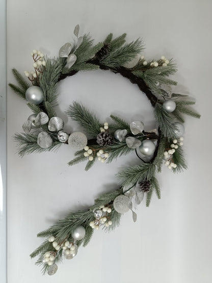 Valery Madelyn 6 Ft Pre-Lit Christmas Garland with Lights for Mantle, Lighted Outdoor Xmas Garland with Silvery White Ball Norfolk Pine for Home Stairs Fireplace Table Centerpiece Indoor Holiday Decor