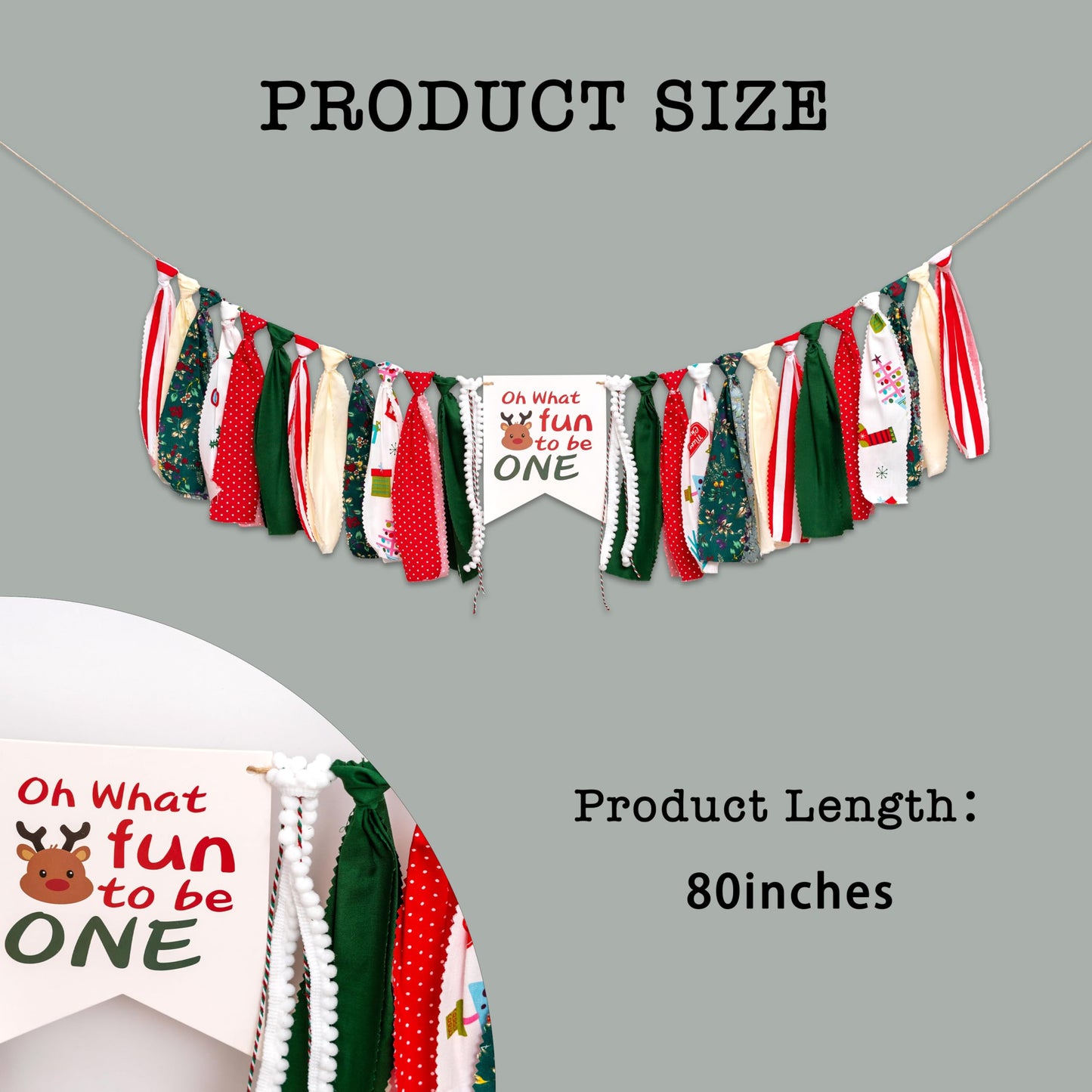 UDOTE Christmas One High Chair Banner - Oh What Fun To Be One Banner For Girls And Boys First Birthday Decoration,Designed Specifically For Baby's First Birthday Christmas Decorations