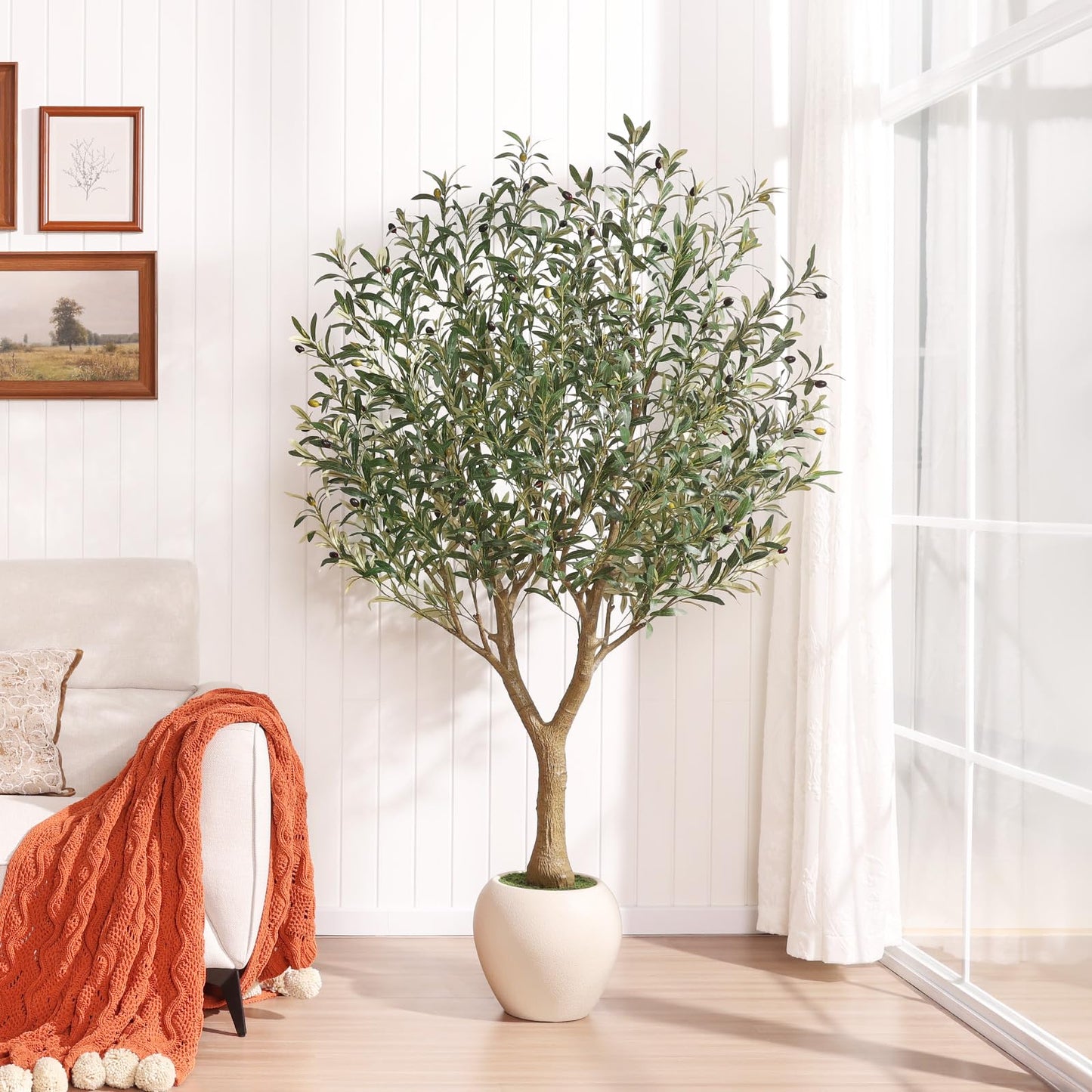 VeriNatural Olive Trees Artificial Indoor,6Ft Large Faux Plants,Tall Fake Tree with 12in White Round Planter,Full & Lush Faux Olive Tree for Home Decor Living Room, Office or Bedroom,Housewarming