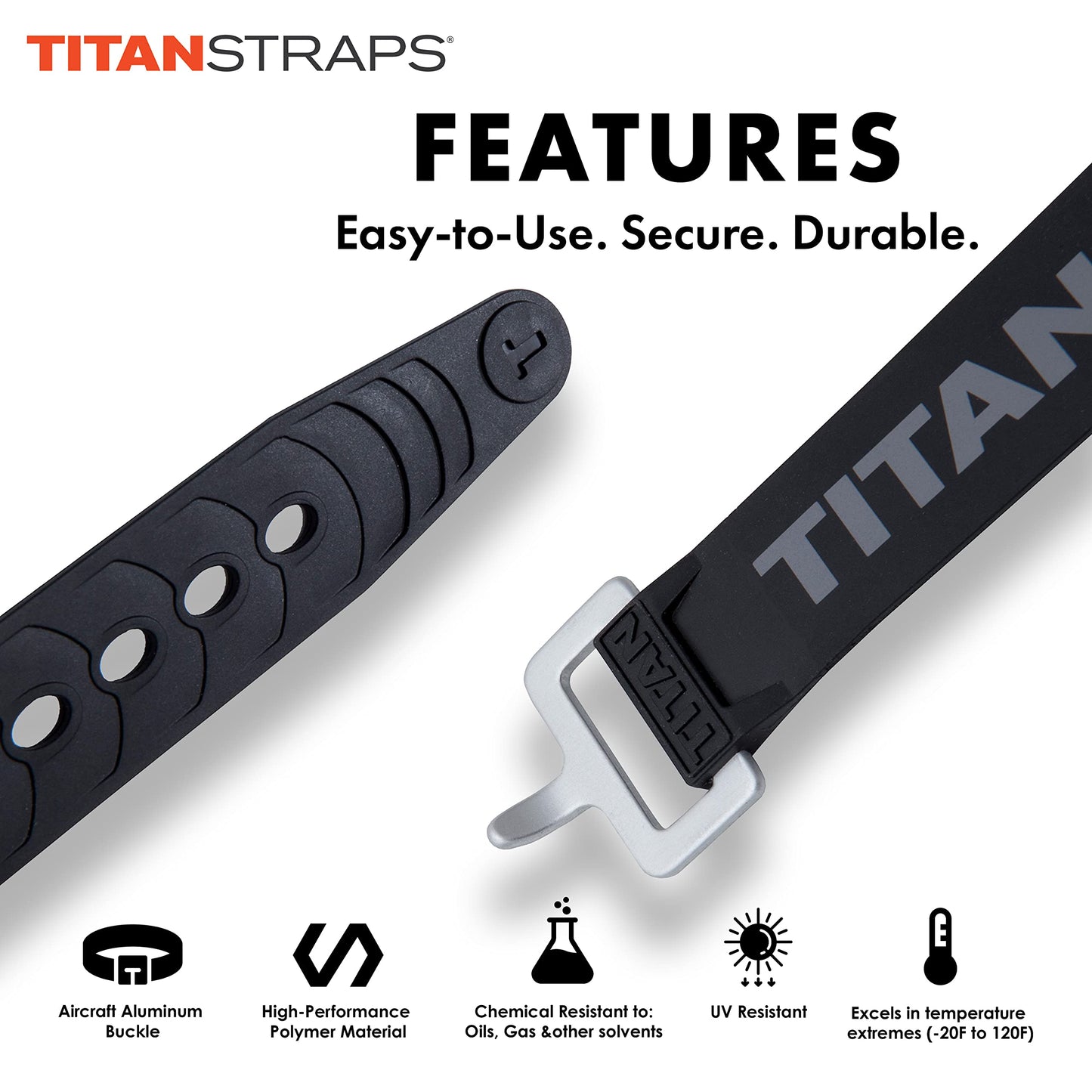 Titan Industrial Straps – Strong & Simple Tie-Downs for Construction (Welders, DIY Home) & 1st Responders – 3 Year Warranty, Batch Tested – 70 lb. Working Load, 25" Length, Black, 2-Pack