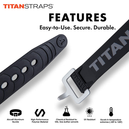 Titan Industrial Straps – Strong & Simple Tie-Downs for Construction (Welders, DIY Home) & 1st Responders – 3 Year Warranty, Batch Tested – 70 lb. Working Load, 25" Length, Black, 2-Pack