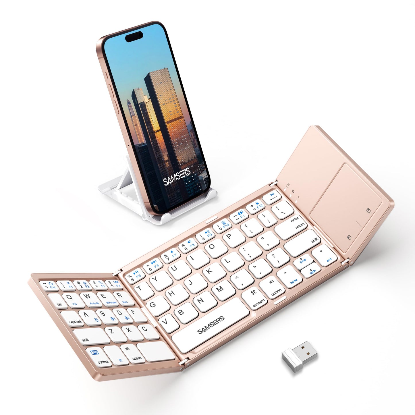 Samsers Foldable Bluetooth Keyboard with Touchpad - Portable Wireless Keyboard with Holder, Rechargeable Full Size Ultra Slim Pocket Folding Keyboards for Android Windows iOS Tablet & Laptop - Black