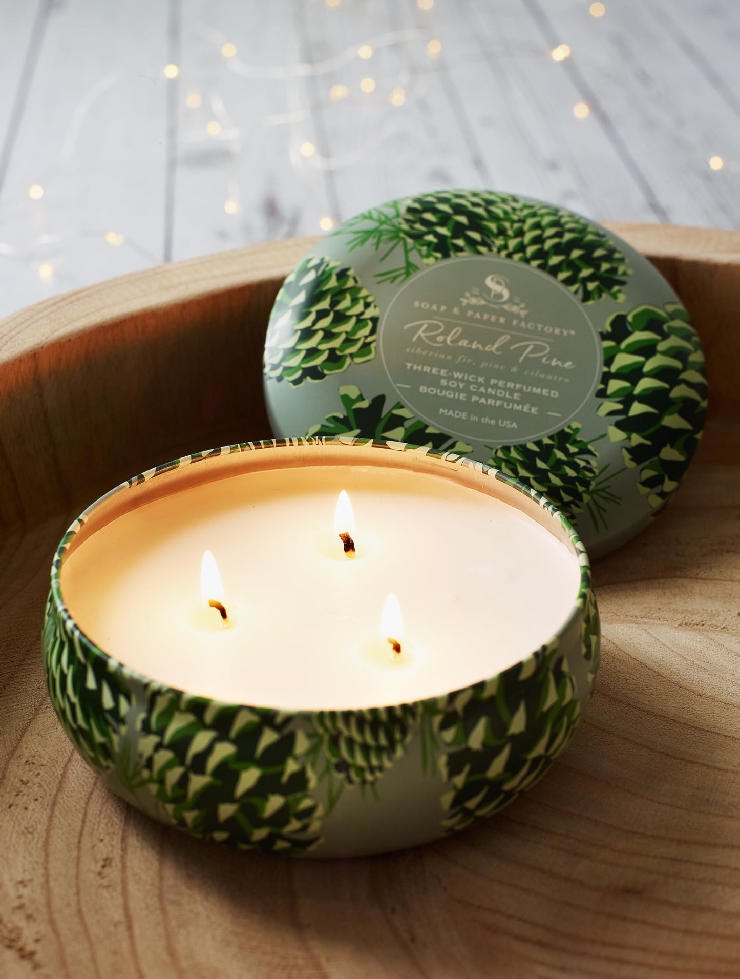Soap & Paper Factory Roland Pine 13 oz Three-Wick Tin Candle