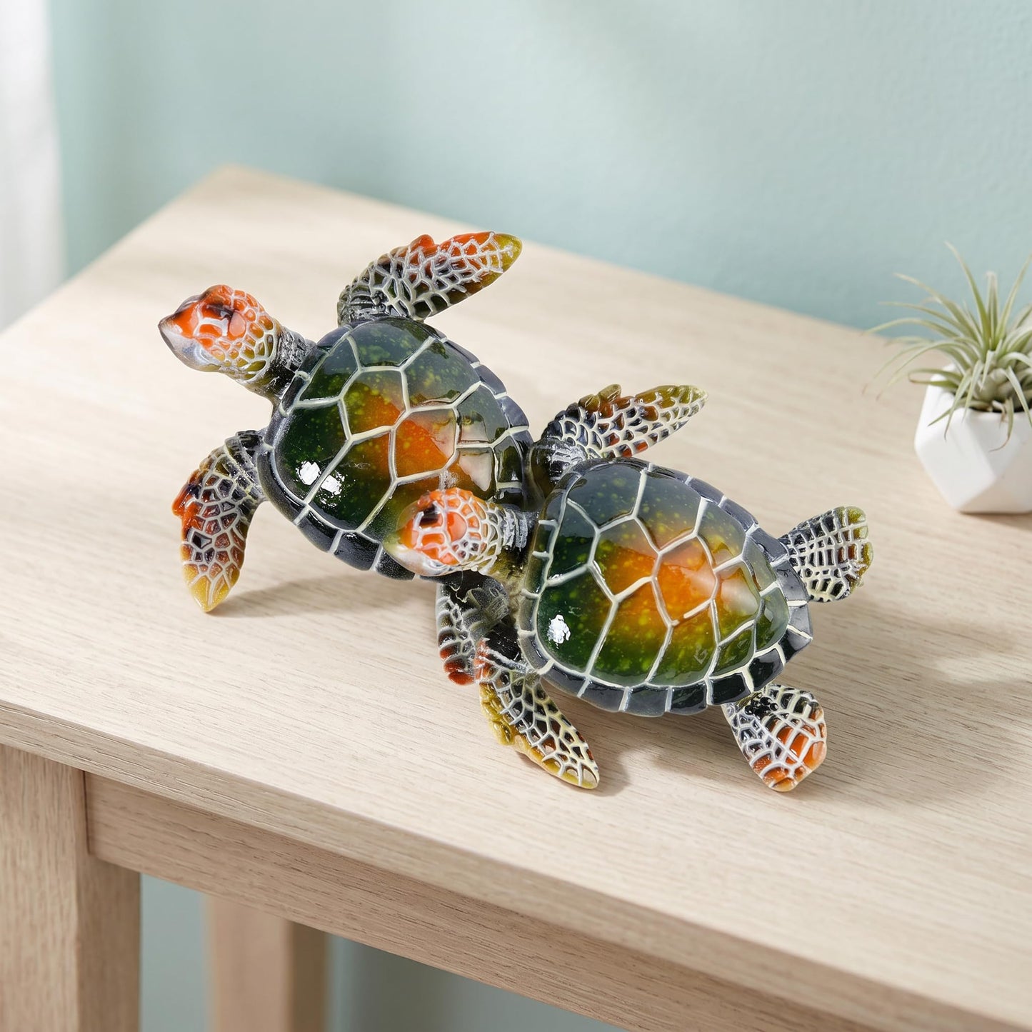 Brizoria Sea Turtle Collectible Figurines Mini Turtles Statue Ocean Decor Resin Beach Themed Room Decor Coastal Decorations for Home, Green