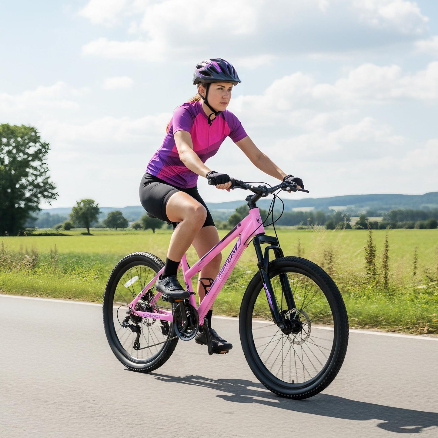 Ecarpat Women's Mountain Bike 24 Inch Wheels, 21-Speed Trail Commuter City Mountain Bikes, 15" Carbon Steel Frame Female Bicycles Disc Brakes Front Fork, Pink