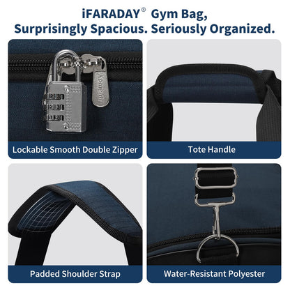 iFARADAY 52L Men's Gym Bag with Shoe Compartment - 24-inch Duffle Bag for Travel, Sports, Fitness & Workout (Navy Blue)