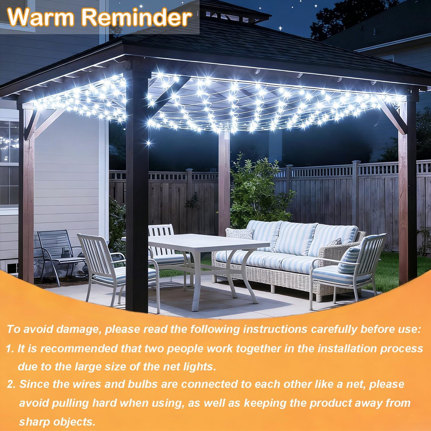 8ft x 8ft Net Lights, 180LED Gazebo Lights Outdoor 8 Modes Timer, Waterproof Connectable Christmas String Lights Clear Wire Plug in for Bushes Patio Pergolas Garden Holiday Party - Cool White