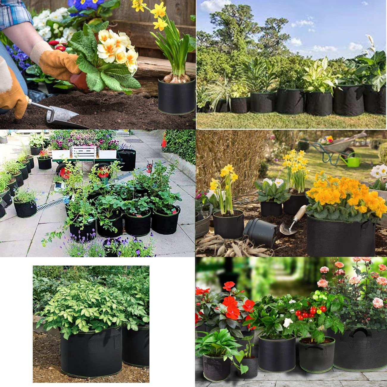 Niurui 5-Pack 25 Gallon Grow Bags Heavy Duty 320G Thickened Nonwoven Fabric Pots Plant Grow Bags with Handles,for Low Stress Plant Training Fruits, Vegetables, and Flowers(Black)