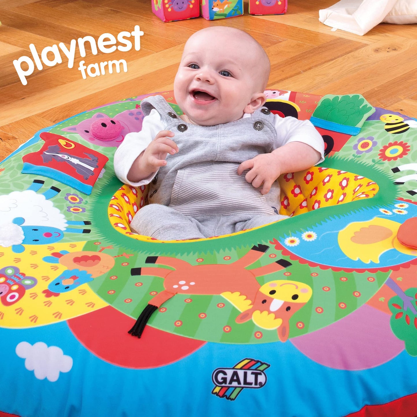 Galt Playnest, Farm - Baby Sit Me Up with Inflatable Ring, Head and Neck Support, 8 Sensory Activities,100cm Diameter and Machine Washable Cover - Easy Travel, Suitable from Birth - Ages 0 Months Plus