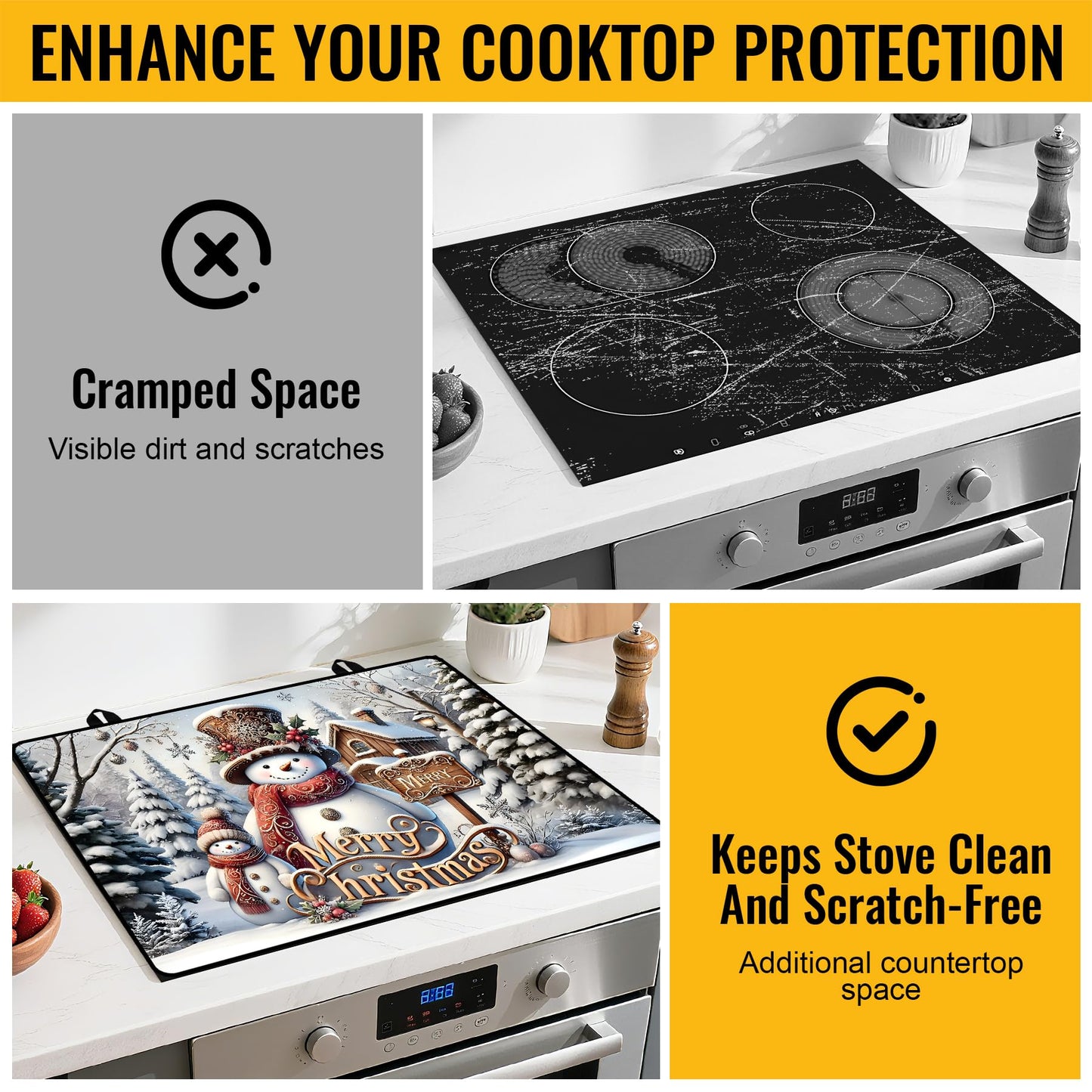 NYZE Christmas Stove Top Cover for Electric Stove,Glass Stove Top Cover,Heat Resistant Glass Cooktop Cover,Stovetop Protector, Kitchen Decor,Dish Drying Mats Cover for Washer Ceramic Top 28.5x20.5 in
