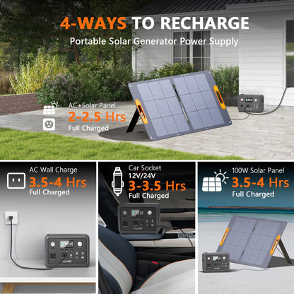ALLWEI Portable Power Station 300W, 256Wh Solar Generator with 110V Pure Sine Wave AC Outlet,6 Output Ports,Backup LiFePO4 Battery Generator for Camping Outdoor Emergency Home (Solar Panel Optional)