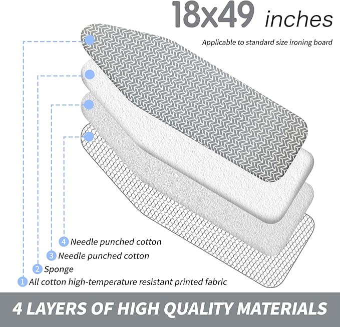 BNDX Ironing Board Cover and Pad 18" x 49" – Scorch-Proof, Tension Fit