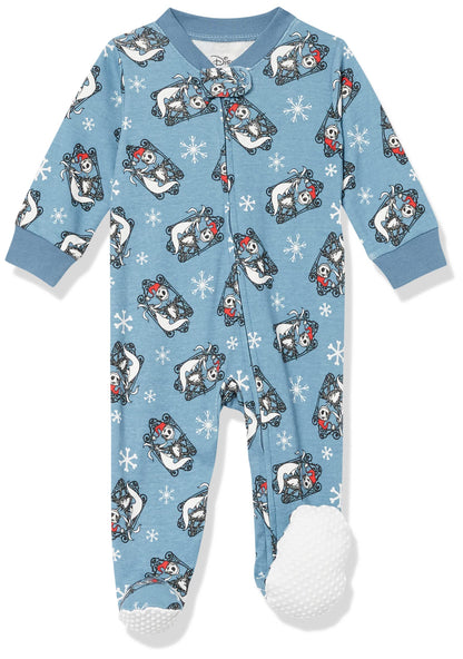 Amazon Essentials Disney | Marvel | Star Wars Unisex Babies' Snug-Fit Cotton Footed Pajamas, Nightmare Santa Jack - Sleep & Play, Newborn