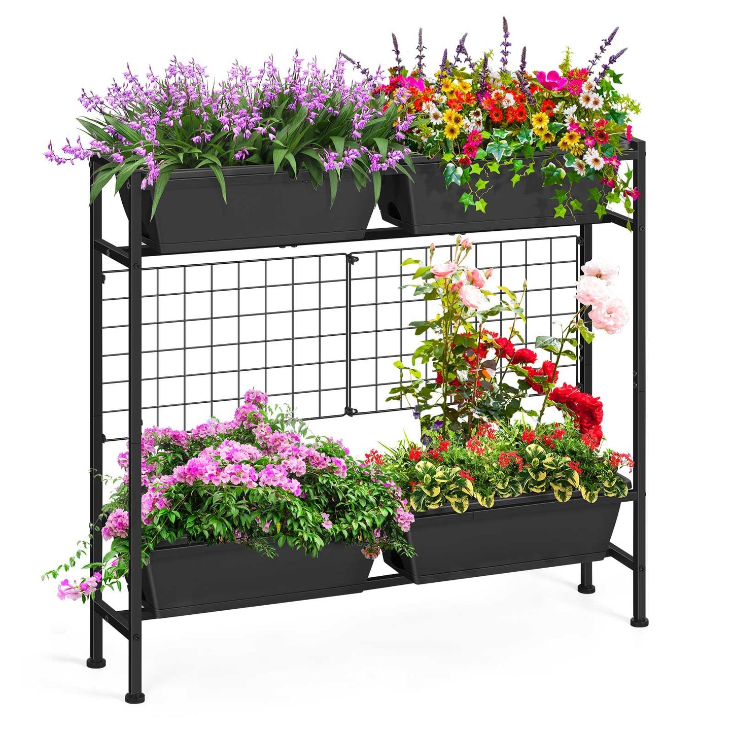 OYEAL Raised Garden Beds Outdoor with Legs 32" Tall Herb Garden Planters Box Raised Flower Beds for Gardening, Vertical Privacy Planter with Trellis for Patio, Porch, Backyard, Balcony, Grey