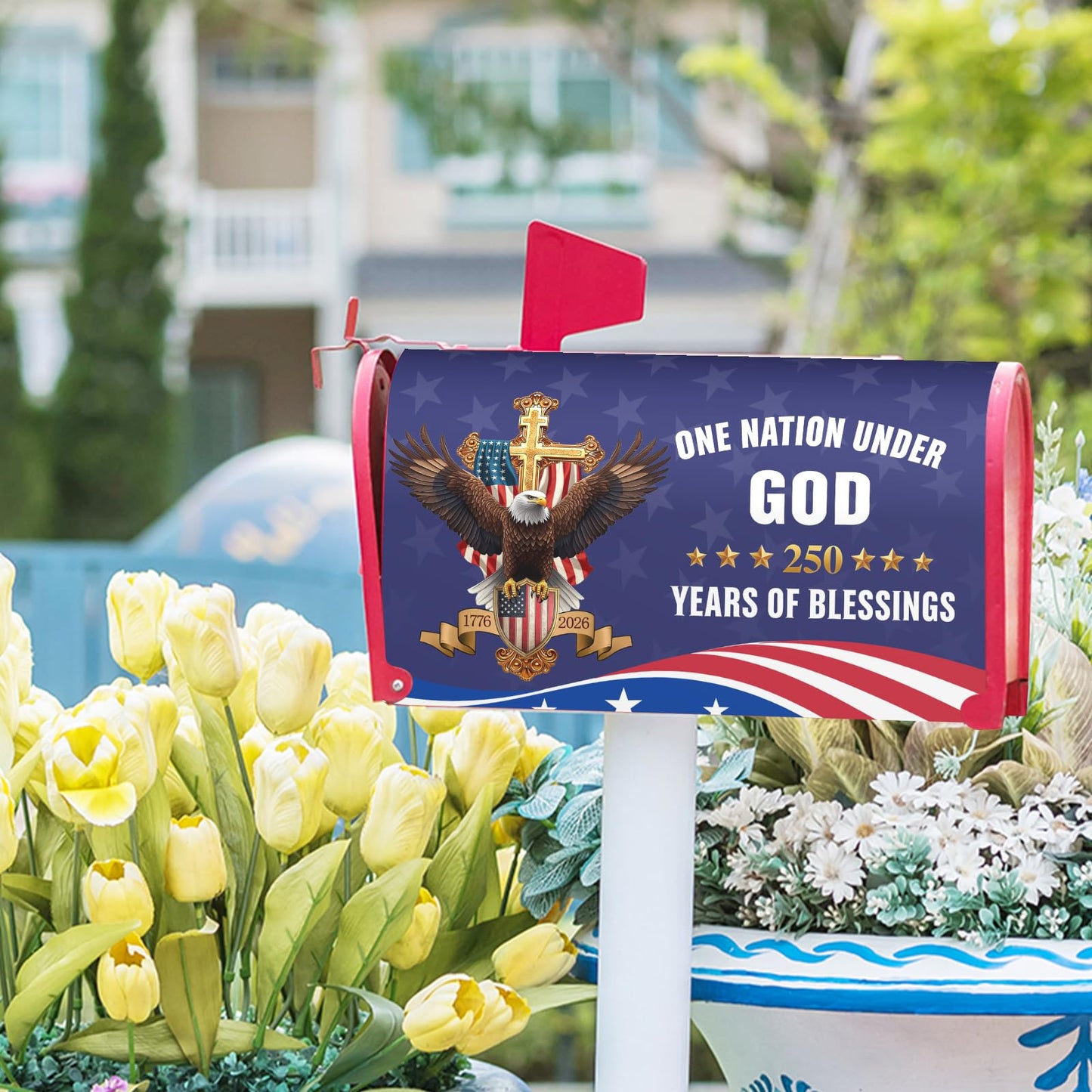 Ancordivo 4th of July Patriotic Mailbox Covers Magnetic Standard Size 21 x 18 Inch 250th Anniversary 1776-2026 One Nation Under God Mailbox Wraps Post Letter Box Cover for Garden Yard Decor