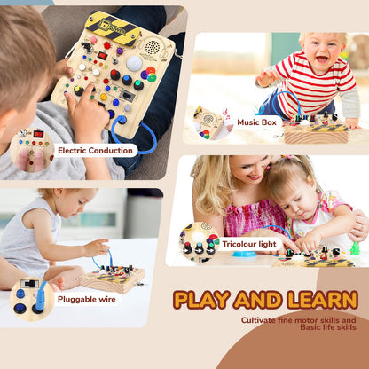 Sumsoltic Busy Board,Montessori Toys for 1-3 Year Old Boys & Girls,Travel Educational Learning Activities for Toddlers,Sensory Toy for Kids with Autism (Busy Board v5)