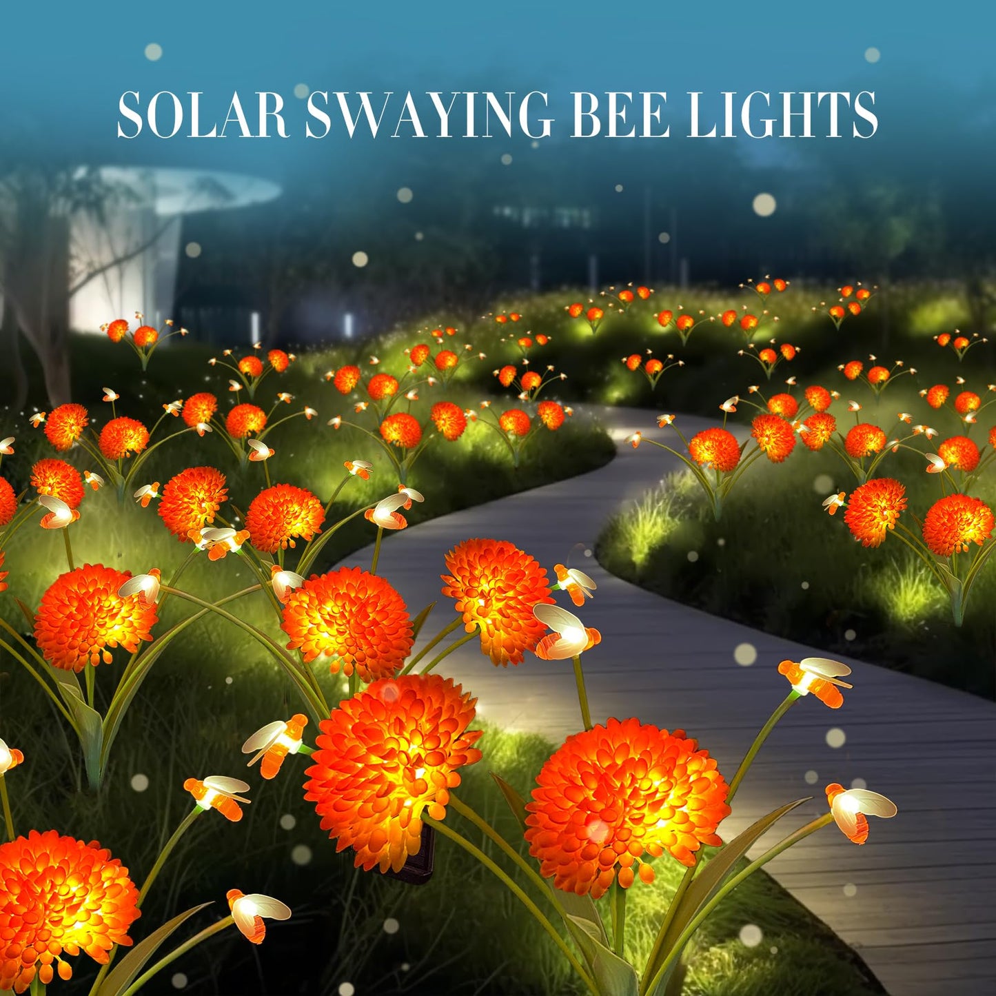Solar Garden Lights, 4 Pack Solar Swaying Bee Lights with Flowers, Waterproof Solar Firefly Lights Outdoor for Garden Patio Yard Pathway Fall Decoration Gifts for Women Mother's Day