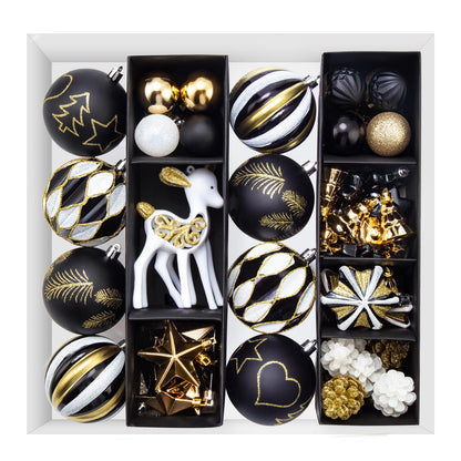 59 Pcs Black White Gold Christmas Ornaments Set, Reindeer Hanging Ornaments