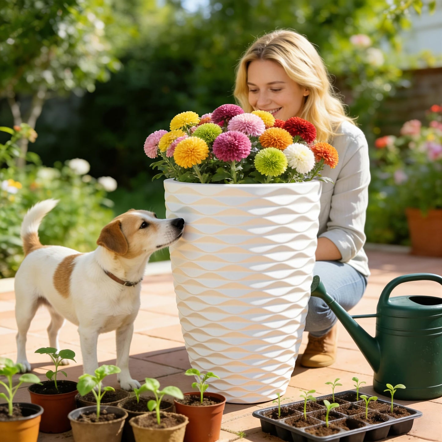 Ultym 19" Nordic Wavy Tall Outdoor Planters, Set of 2 Ultra Durable Resin Large Flower with Drainage Holes, Weather-Resistant Outdoor Planters for Garden Patio Porch Balcony Living Room Office Decor