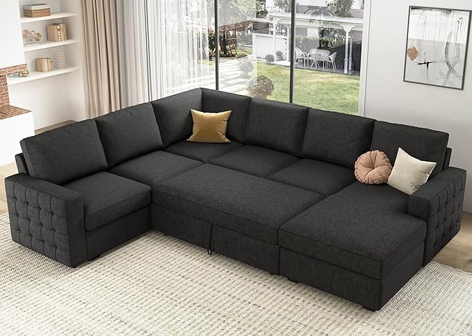 HONBAY Sectional Couch with Pull Out Bed, Sectional Sleeper Sofa with Storage