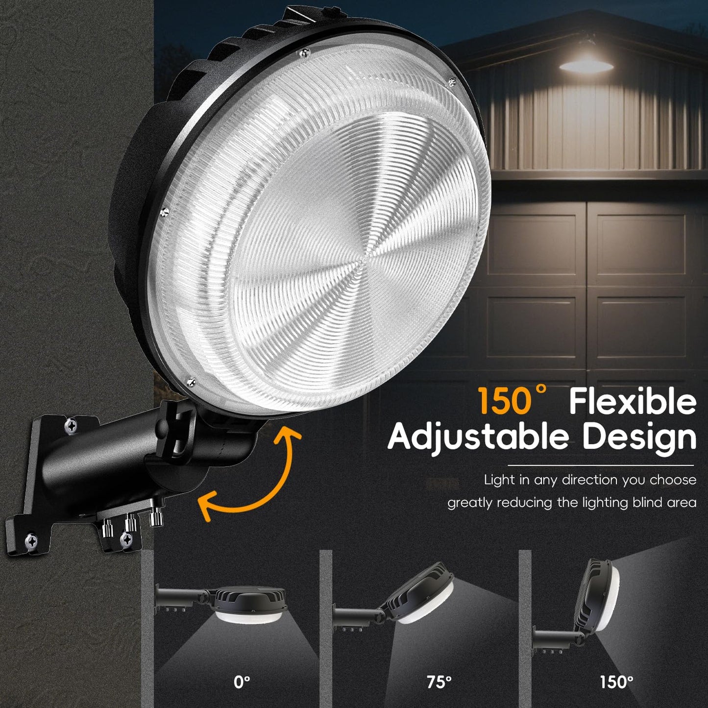 MOONTIP 150W 4 Pack 20000LM Dusk to Dawn Outdoor Lighting, LED Barn Lights Outdoor with 150° Adjustable Photocell Pole Light 6500K Flood Light, IP66 Waterproof Area Street Light for Garage Yard