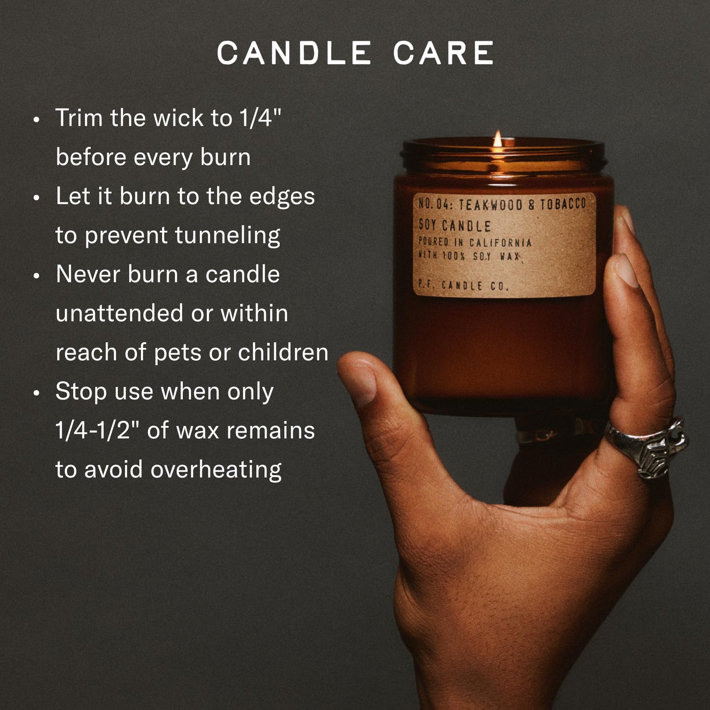 P.F. Candle Co. Teakwood & Tobacco Classic Standard Scented Soy Wax Candle (7.2 oz) 40-50 Hour Burn Time, Amber Glass Jar, Made in The U.S.A.