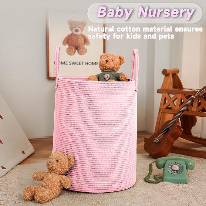 Large Woven Laundry Basket Hamper, 60L Cotton Rope Storage Bin