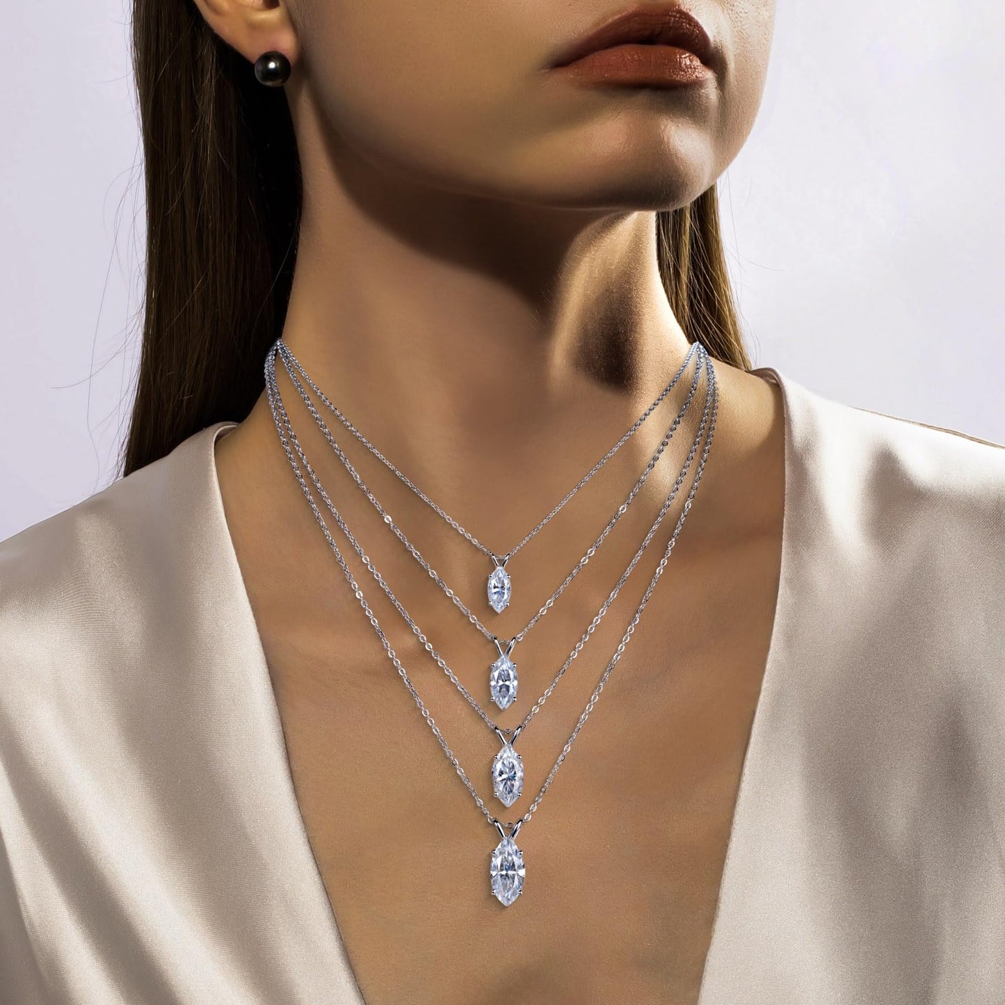 AnuClub Marquise Cut Moissanite Pendant Necklace 2CT D Color VVS1 925 Sterling Silver Everyday Wear Necklace for Women Wife Her with Certificate, 40+2+3cm Adjustable Chain