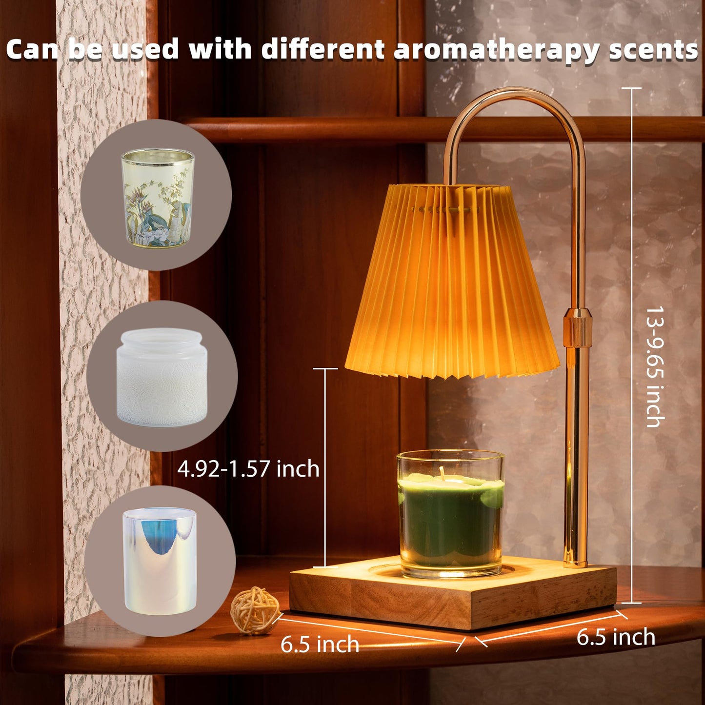 Candle Warmer Lamp with Timer Dimmable,Wax Warmer Lamp with Pleated lampshade,Height Adjustable Candle Warmer with 2 Bulbs,Gifts for Women Mom,House Warming Gifts New Home Bedroom Decor