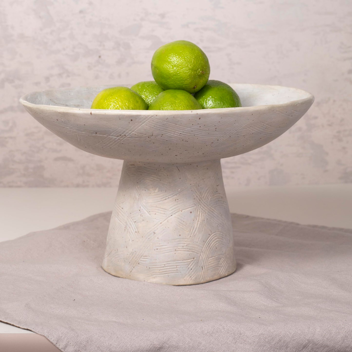 Shelf & Nook Ceramic Pedestal Bowl – Large Decorative Footed Bowl for Fruit, Keys, Entryway Table, Kitchen Island Centerpiece – Off-White Matte Stoneware, Modern French Farmhouse Decor