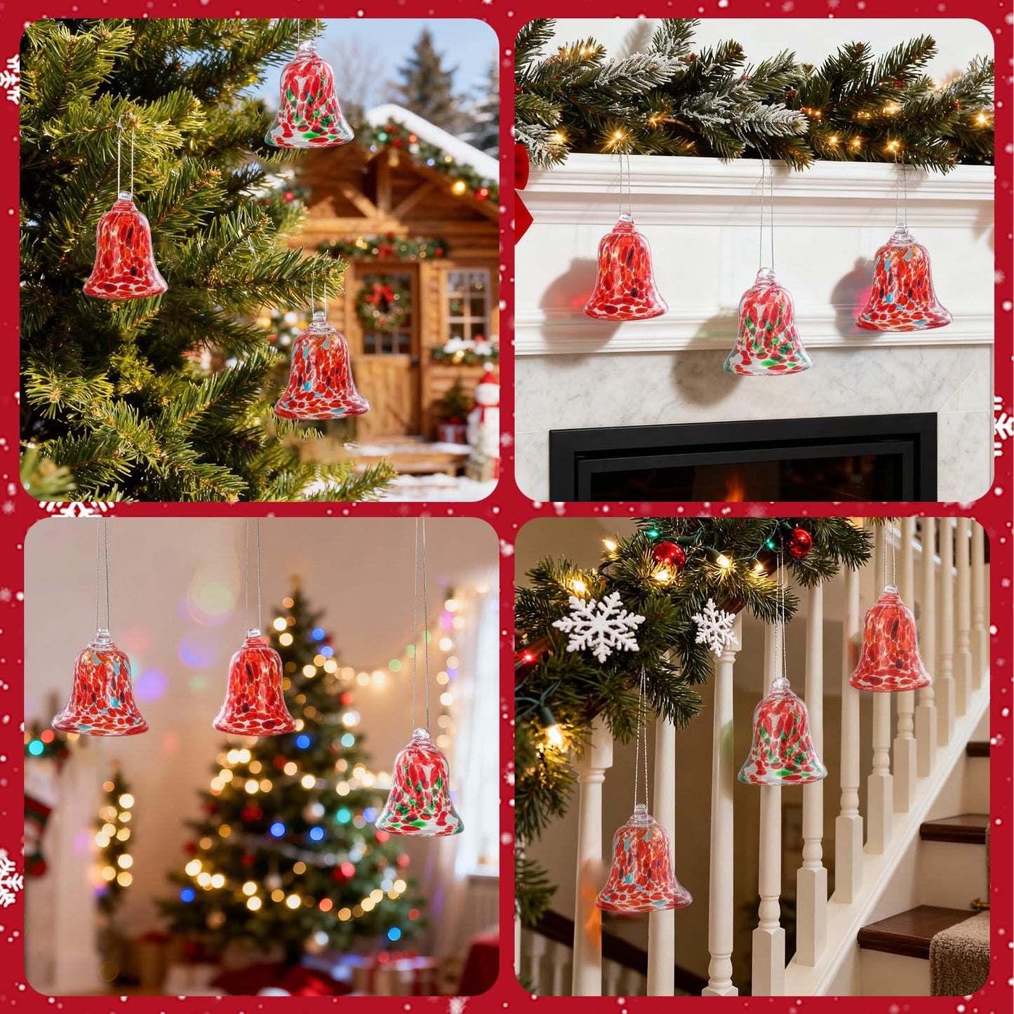 3 Pcs Red Glass Hanging Bell Ornaments for Garden, Patio, and Home