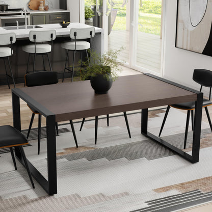 SIMPLIHOME McKenzie Dining Table - 66 inch Wide Solid Mango Wood Rectangular Table in Smoky Grey, Modern Industrial Style for Dining Room or Kitchen with Black Powder-Coated Iron Legs, Seats 4