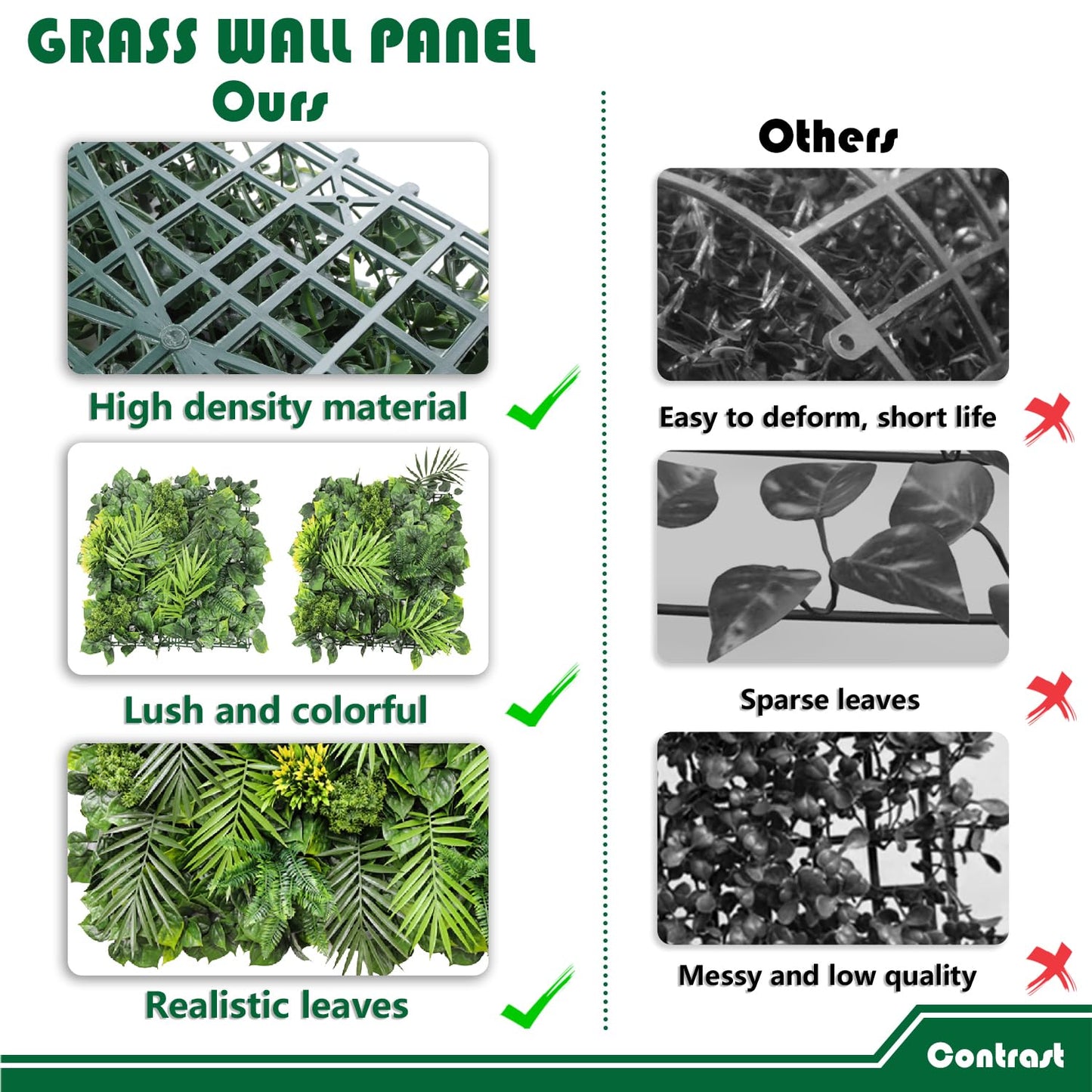 Goleray Artificial Grass Wall Panels 40"x40"-6Packs Greenery Backdrop Faux Boxwood Panel Fake Hedge for Garden Wedding Décor Outdoor Green Privacy Fence, 08Mixed