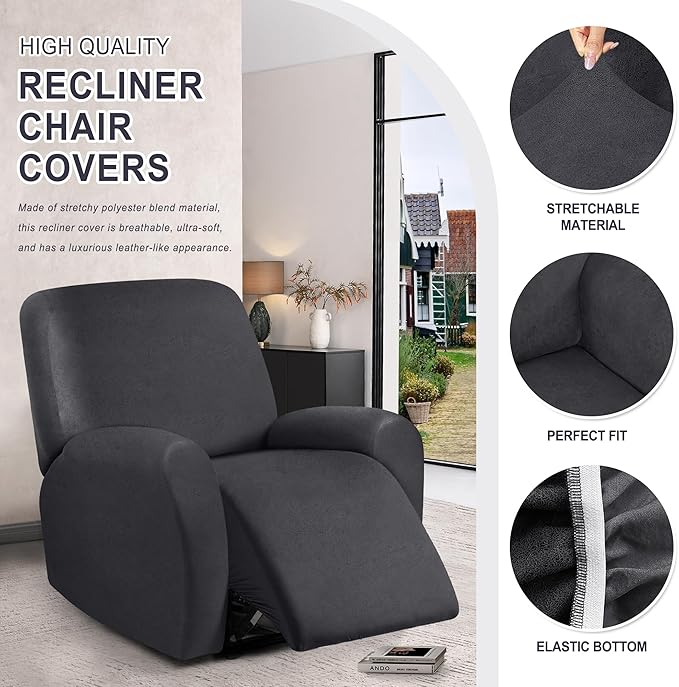 ANARACHON Leather Look Recliner Chair Covers, 4-Pieces Stretch Recliner Cover