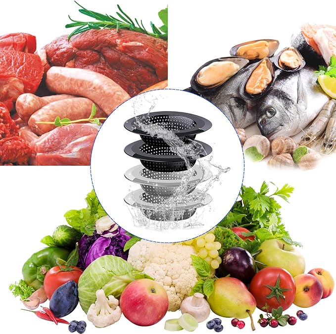 Kitchen Sink Drain Strainer, 4 Pack Stainless Steel and Black Mesh Sink Strainer