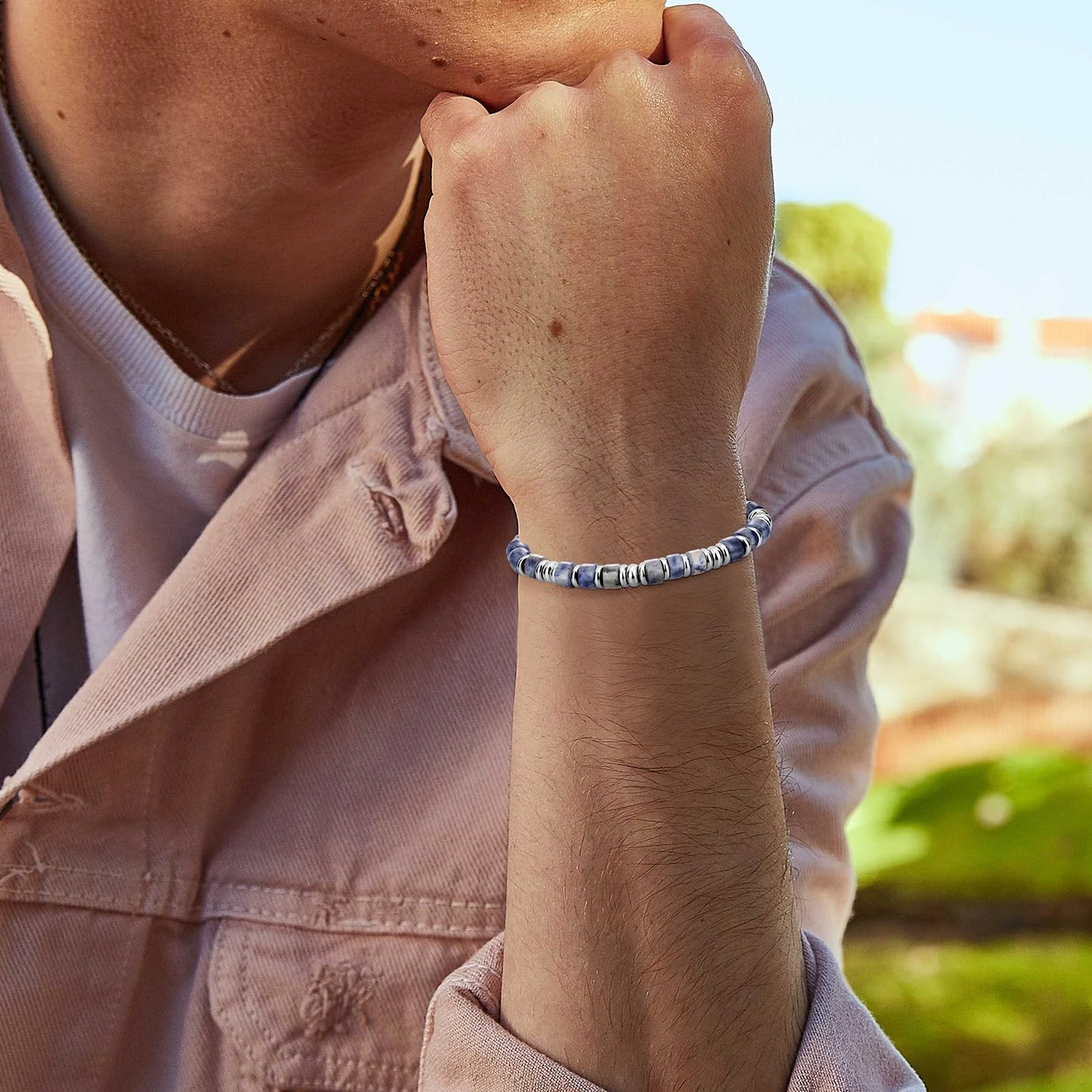 SIUMAL Mens Bracelet, Boho Stainless Steel Bracelets for Men, Beaded Bracelets, Jewelry Gifts for Husband, Father, Friends