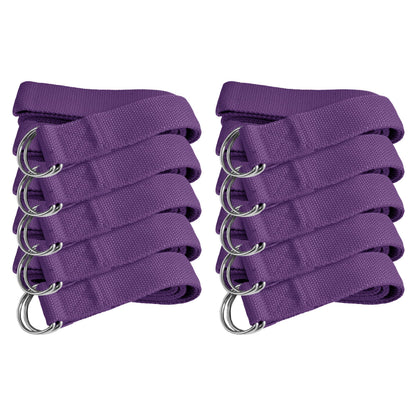 Sunshine Yoga 10-Pack Yoga Strap, 6-Foot Yoga Straps With Anti-Slip D-Ring Buckle, Adjustable Leg Stretching Strap for Muscle and Hamstring Stretch, Exercise Strap for Schools and Studios, Purple