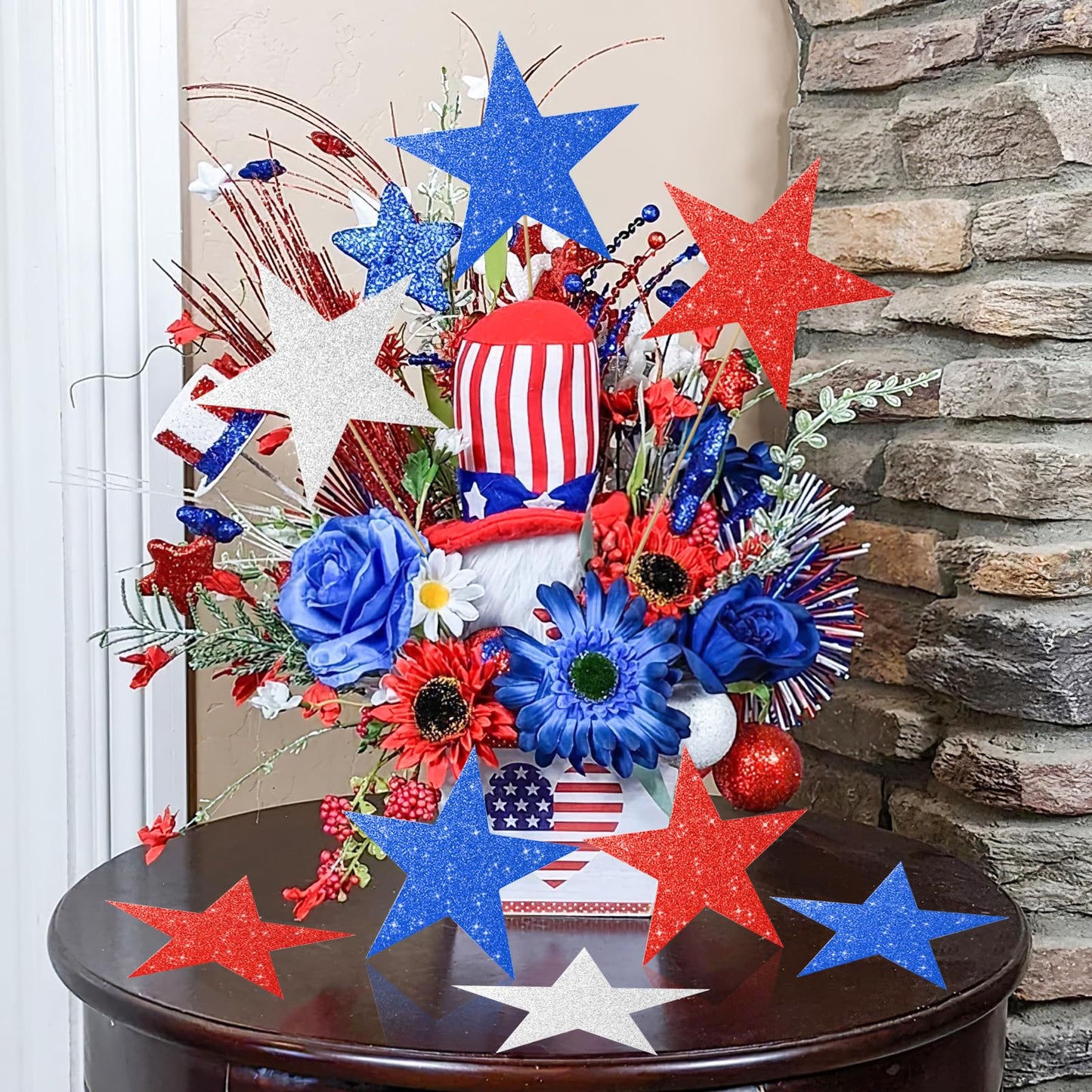 60 Pcs Patriotic Star Cutouts Double Printed Paper Star Confetti Cutouts for 4th of July Decoration Bulletin Board Classroom Wall Decoration,6 Inches (Red, Blue, Silver)