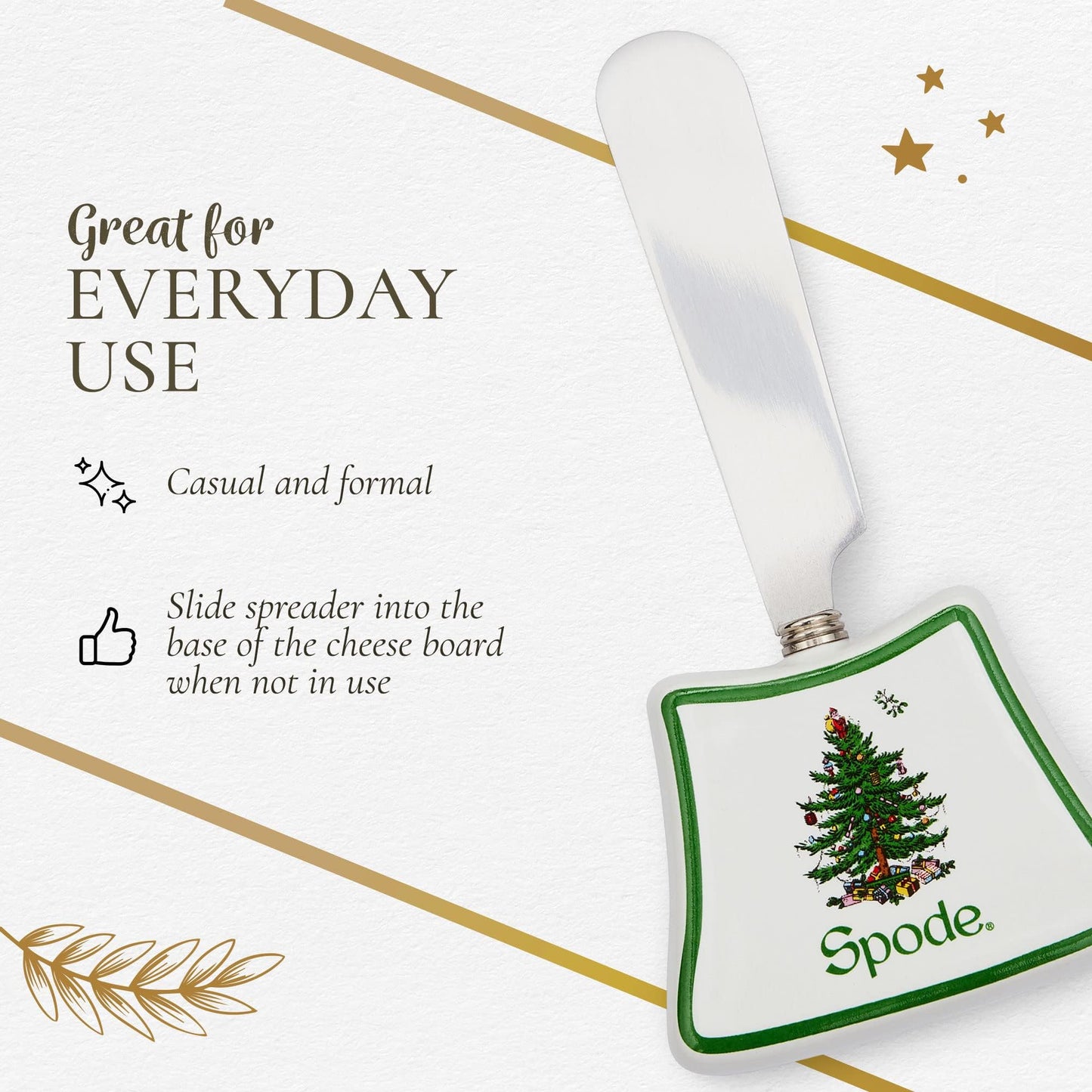 Spode Christmas Tree Cheese Board & Spreader Set (2-Piece) – 13" Acacia Wood Cheese Serving Board with Handled Spreader – Festive Serveware for Holiday Entertaining, Charcuterie & Appetizers
